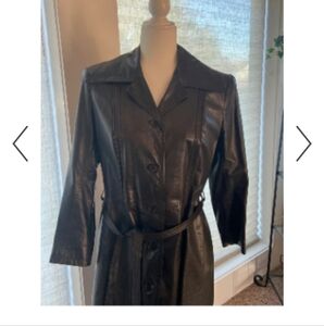 Women's black leather trench coat
